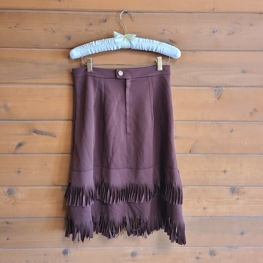 Vintage 70's Skirt Handmade Western Fringe High Rise Brown Midi Small Retro - Picture 2 of 6